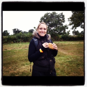Mid way round last years walk I stop to have a croissant - you can tell I'm taking this seriously